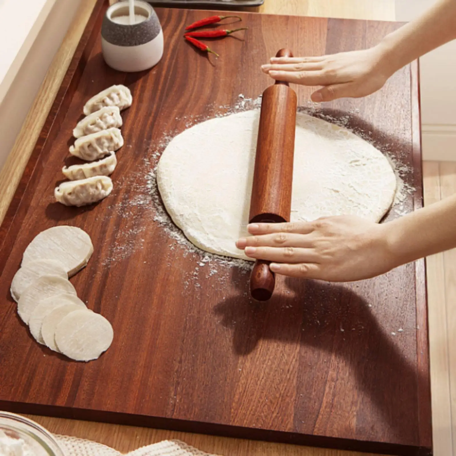 Dark Walnut Kitchen Board for Bread Making and Vegetable Prep with Built-in Liquid Channel
