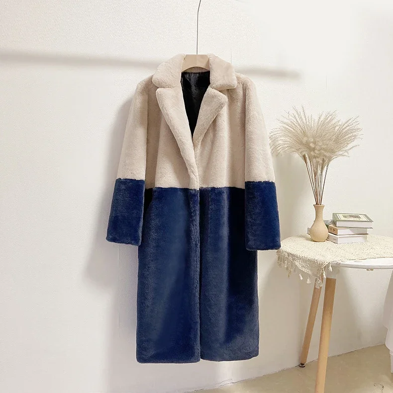 2026 Winter Women High Quality Faux Rabbit Luxury Long Fur Coat Lapel OverCoat Thick Warm Female Plush Jacket Large Size 5XL
