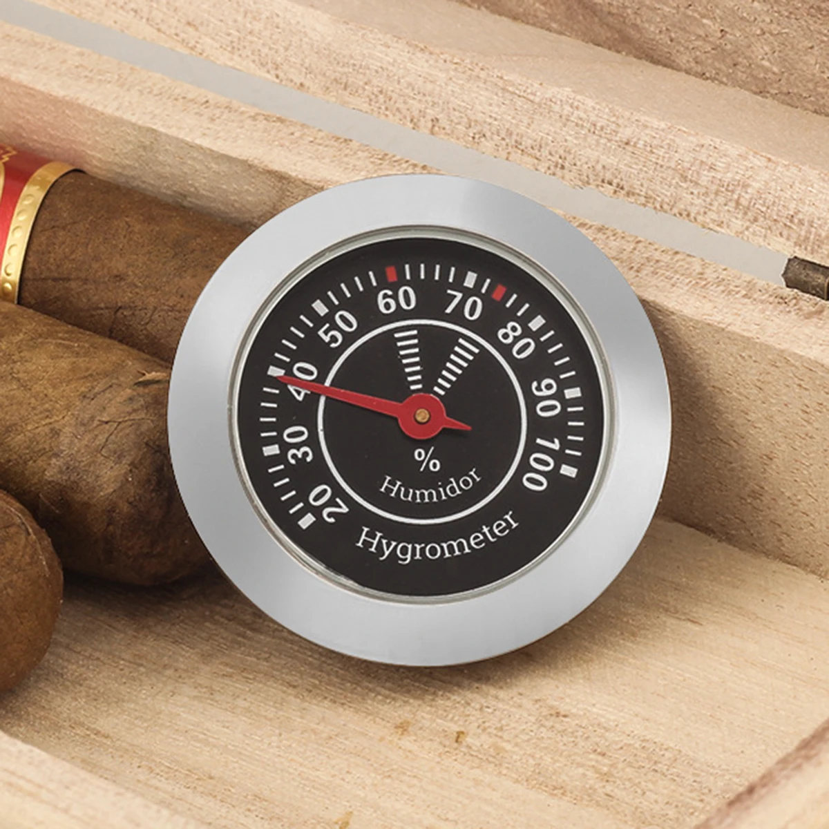 Mechanical Analog Hygrometer, Round Design, Perfect for Humidor & Indoor Humidity Monitoring