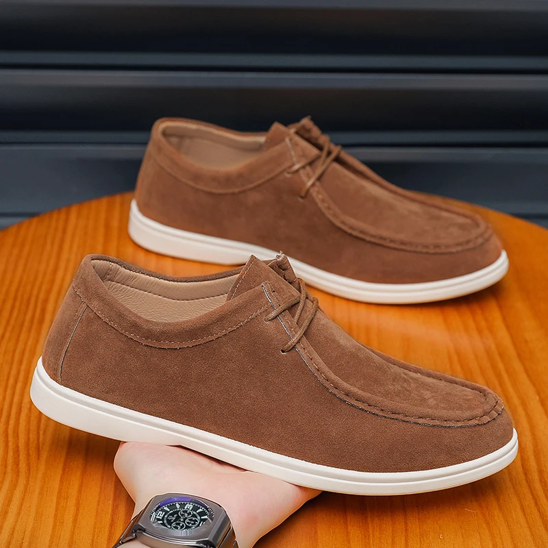 

Модная повседневная обувь цвета хаки для мужчин, замшевые лоферы, мужские слипоны на платформе, мужская обувь для вождения, легкая мужская обувь для отдыха