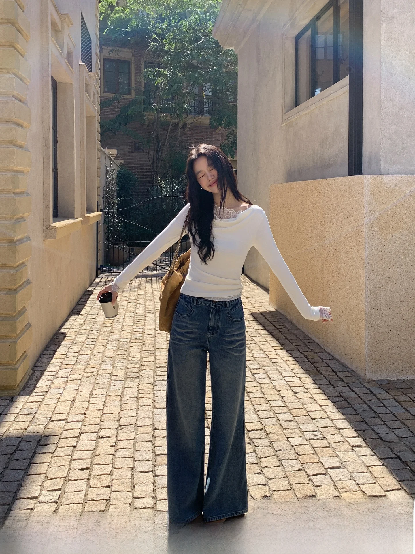 

Джинсы женские премиум-класса с высокой талией, расклешенные, в стиле ретро, свободные, прямые, повседневные, длинные, из денима