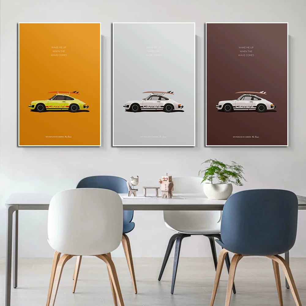 

Surf And Car Travel Poster Luxury Sports Car Illustration Racing Canvas Painting Supercar Wall Art Picture Room Home Decor Gift