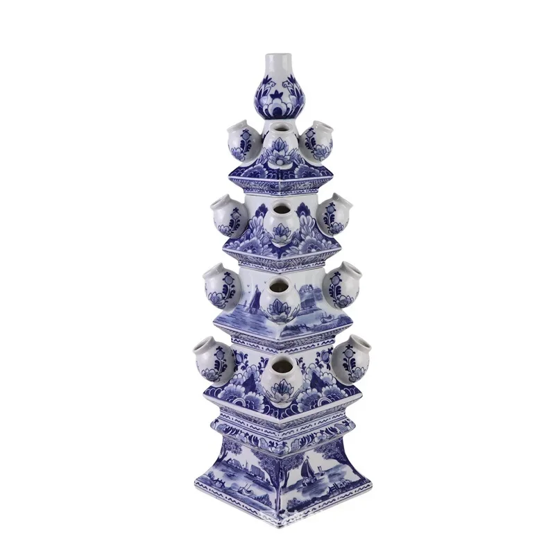 Jingdezhen ceramic sculpture pagoda vase blue and white porcelain flower device indoor floor decoration flower arrangement tower