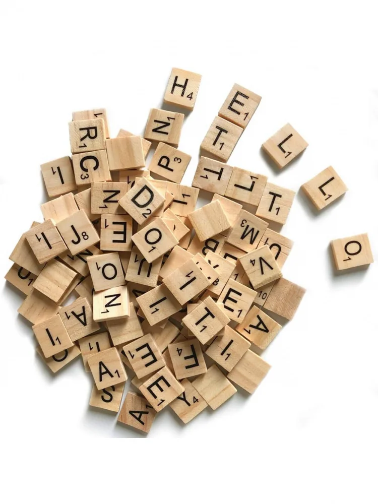 Carreaux de lettres en bois 52 pièces, décoration cadeau en bois DIY-fabricant des sous-verres de l'alphabet et un jeu de mots croisés de lettres