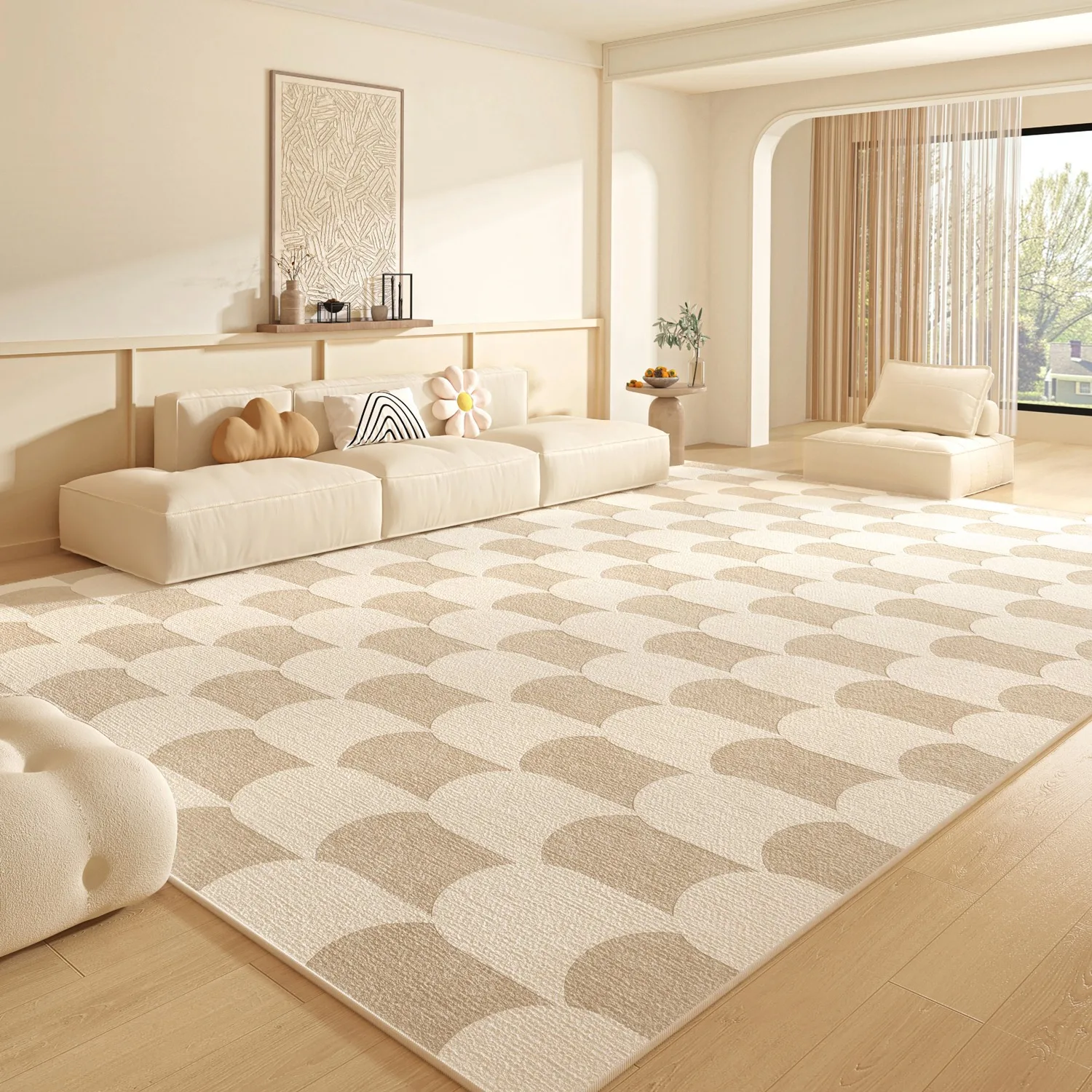 

Cream Style Living Room Carpet Short Plush Large Area Rugs for Bedroom Soft Loop Pile TPR Floor Mats Home Decoration שטיח לסלון