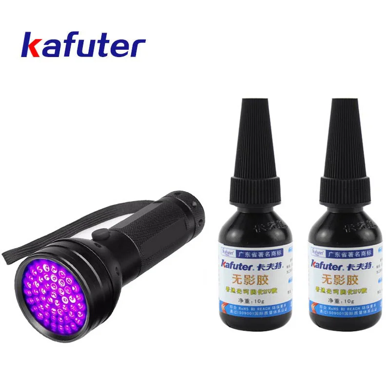 100% Genuine 2pcs 10g kafuter K-303 UV glue+51led UV curing lamp PMMA acrylic adhesive bonding transparent plastic PVC ABS metal