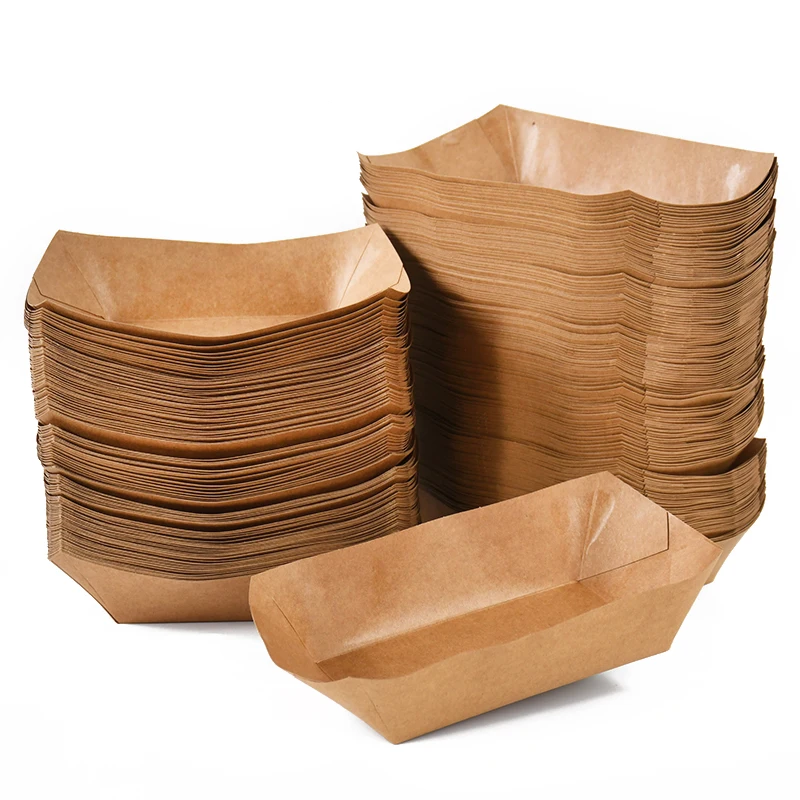 

5pc Kraft Paper Tray Disposable Paper Packing Boxes Snack Holder Dessert Cake Food Tray Oilproof Cardboard Bowls Party Tableware