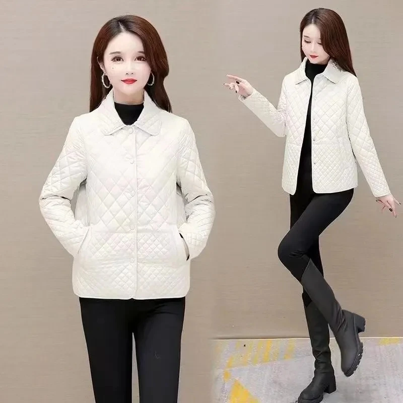 2023 Autumn New Ultra Light Slim Down Coat Women Korean Loose Short Cotton Padded Parkas Middle Aged Mother Quilted Parke Jacket