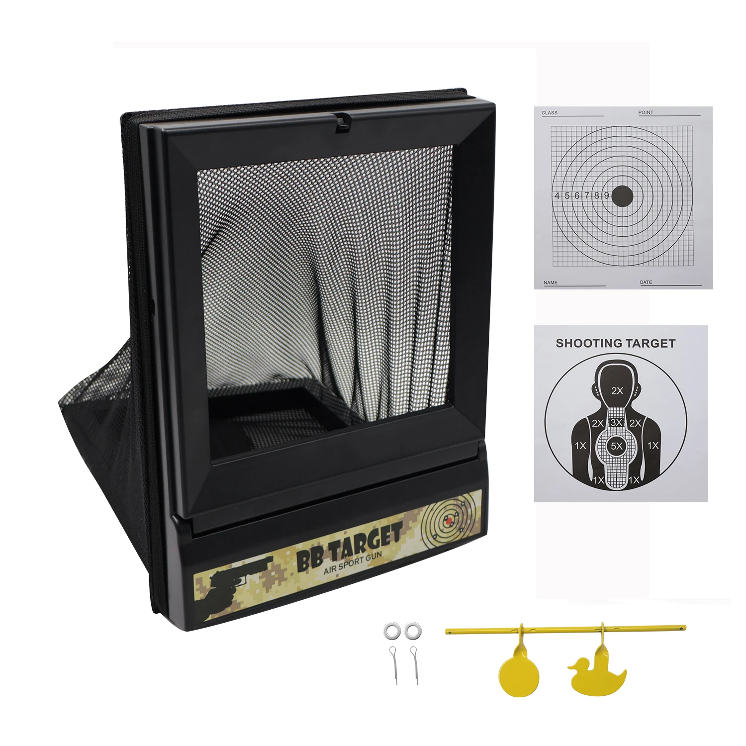 

Foldable Portable Multi-function Shooting Practice Target Box Slingshot Shooting Target Box Mesh Bag With Yellow Metal Target