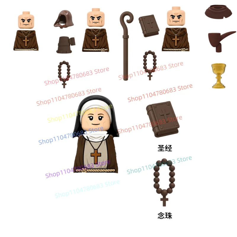 New MOC Third-Party Mini Figure Medieval Monastery Cleric Character, Building Block Toy, Collectible Ornament, Holiday Gift