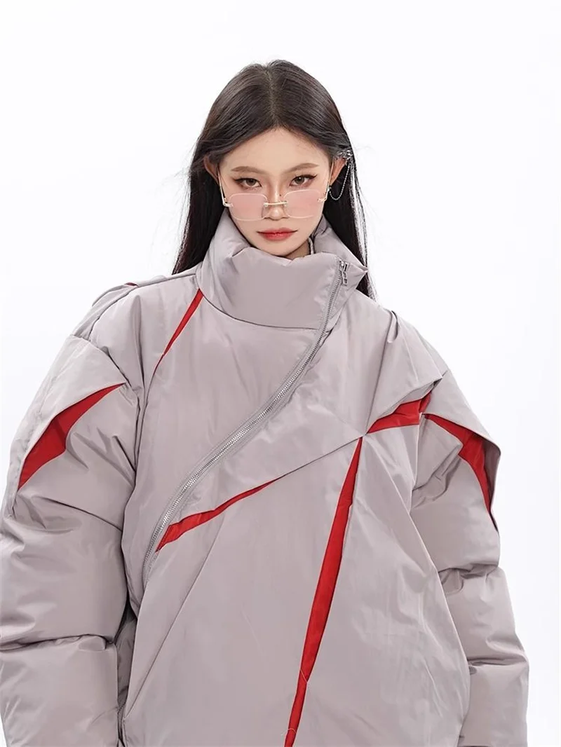 Zimní 2024 Nové luxusní nové pánské a dámské teplé nepravidelné bavlněné oblečení Niche Splicing American Thick Loose Bavlněná bunda - náhled 3