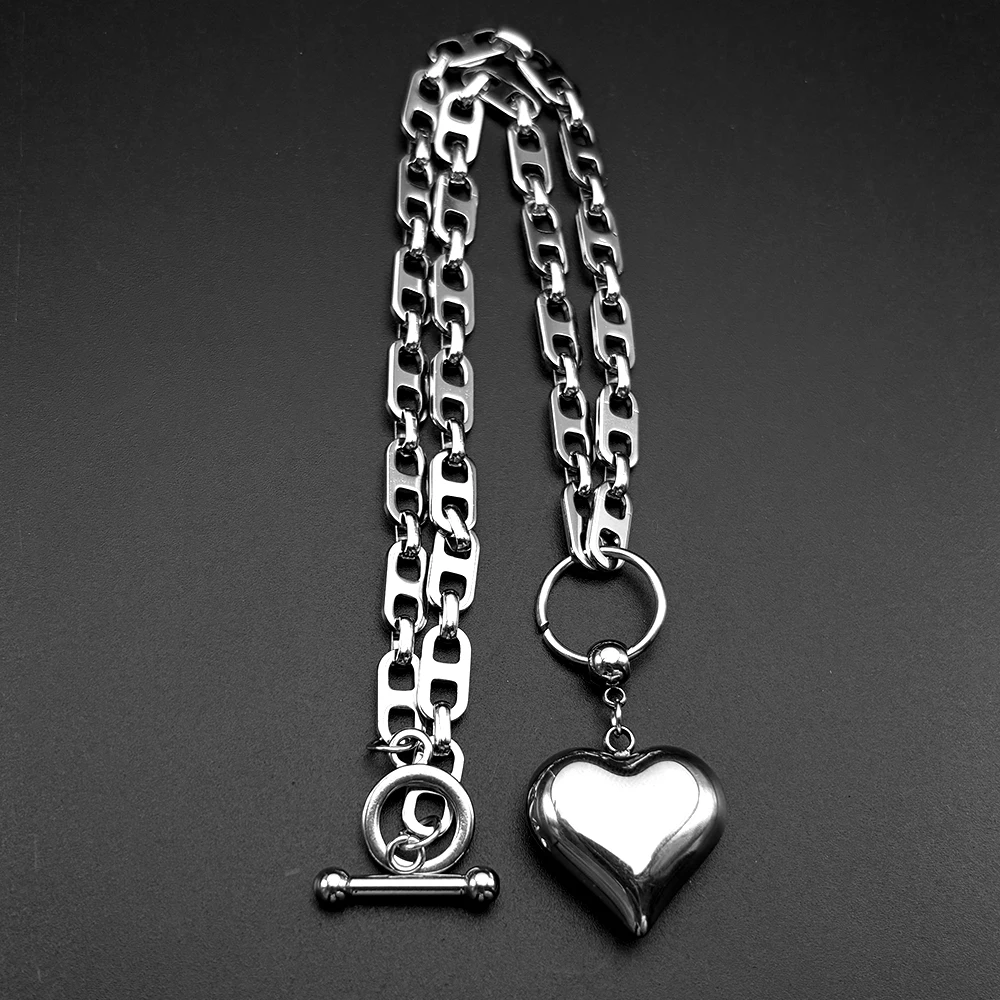 Romantische Liebe Herz Retro Anhänger Halskette Für Frauen Männer Edelstahl Silber Farbe Hiphop Punk Männliche Kette Schmuck Geschenke – Detail 6