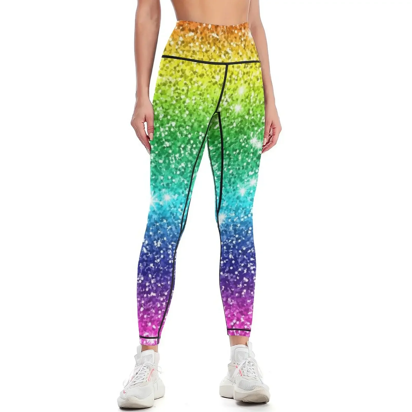 

Glitter Sparkle Rainbow Effect Leggings sport pants gym womans gym top active wear Womens Leggings