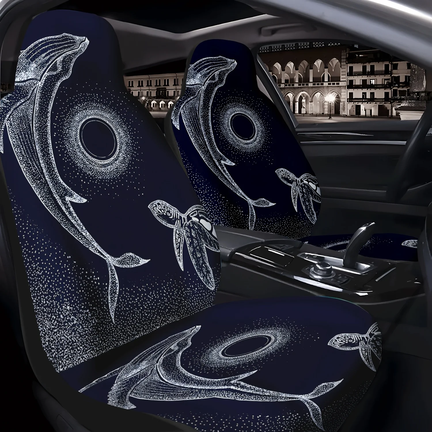 2pcs Whale And Turtle Pattern Car Seat Covers, Suitable For Front Seats, Easy To Install And Clean, Fits Cars, SUVs, Trucks, And