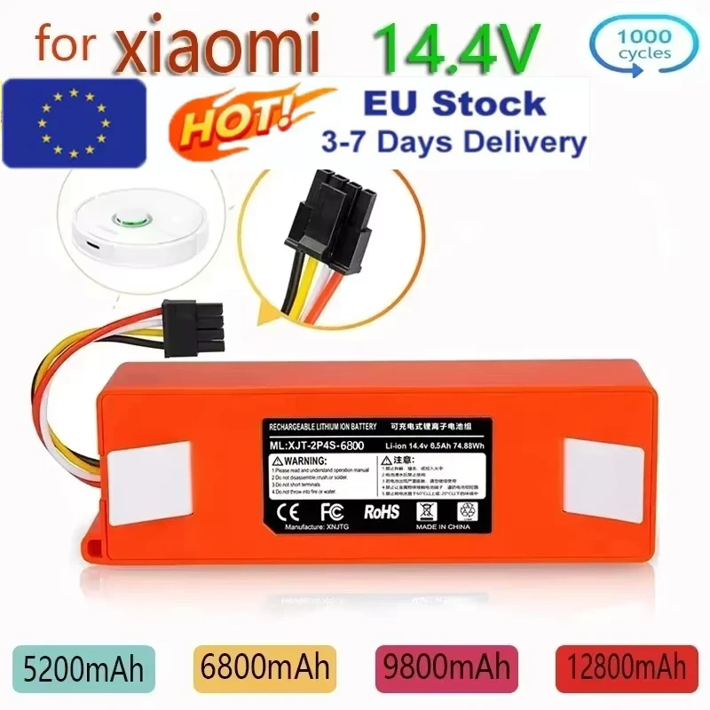 brr 2p4s 5200s 14.4V 12800mAh Robotic Vacuum Cleaner Replacement Battery For Xiaomi Roborock S50 S51 S55 S60 S65 S5 MAX S6 Parts