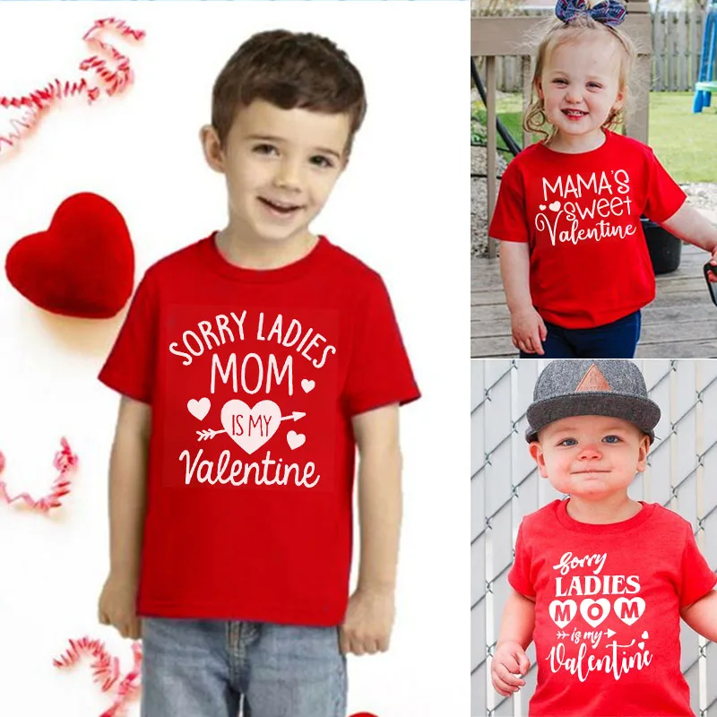 

Sorry Girls Mom Is My Valentine Funny Kids Valentine's Day Outfit Tshirt Toddler Boys Girl Short Sleeve Clothes Child Party Tops