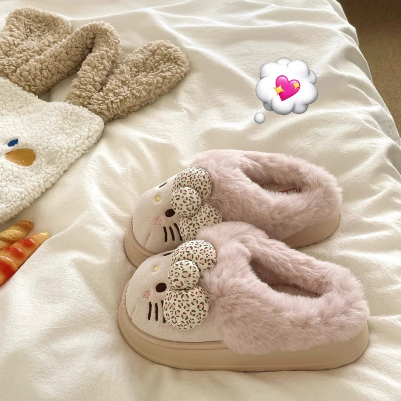 سانريو مرحبا كيتي المرأة شبشب منزل-لطيف الكرتون نمط دافئ مريح عدم الانزلاق أحذية قطنية Kawaii فتاة هدية 2026 #4
