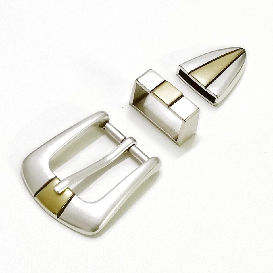 New American-style antique silver three-piece set of high-end belt buckles, 25mm, unisex, with punched pin buckle