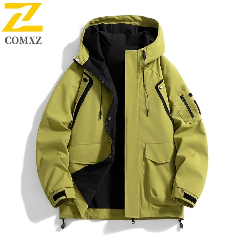 

COMXZ Мужская гоночная куртка, свободная универсальная походная дышащая ветровка с капюшоном для рыбалки, куртка 2025, износостойкое пальто для прогулок