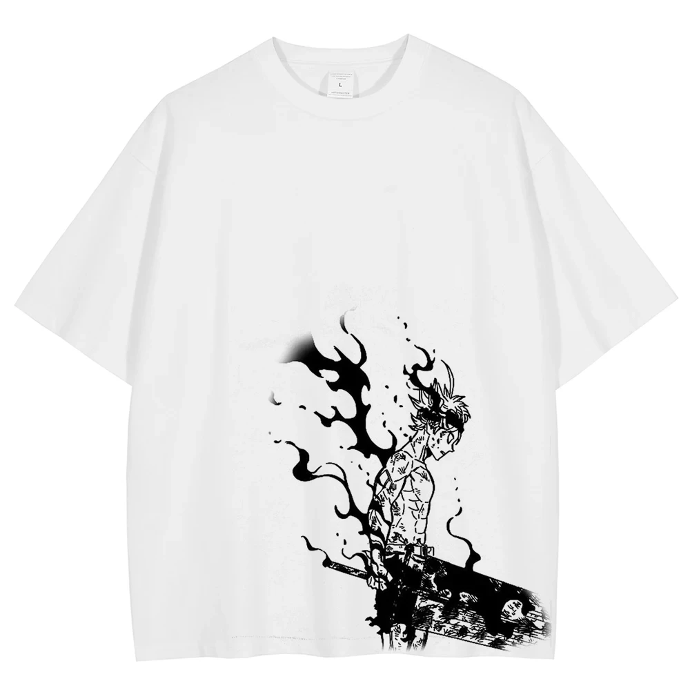 Hip-hop Streetwear Cotton Oversized Apricot T-shirt Japanese Animation Graphic Printing Men's and Women's Summer Short Sleeves