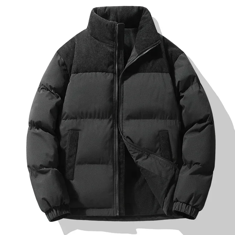 Manteau en duvet de sport à col montant décontracté pour hommes, veste en velours côtelé patchwork, parkas simples pour documents, chaud, hiver, 2024
