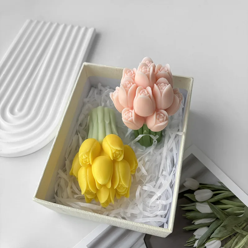 3d Tulp Boeket Siliconen Mal Diy Bloemen Aroma Kaarsen Gips Ornament Mallen Handgemaakte Geschenk Zeep Kaars Maken Benodigdheden