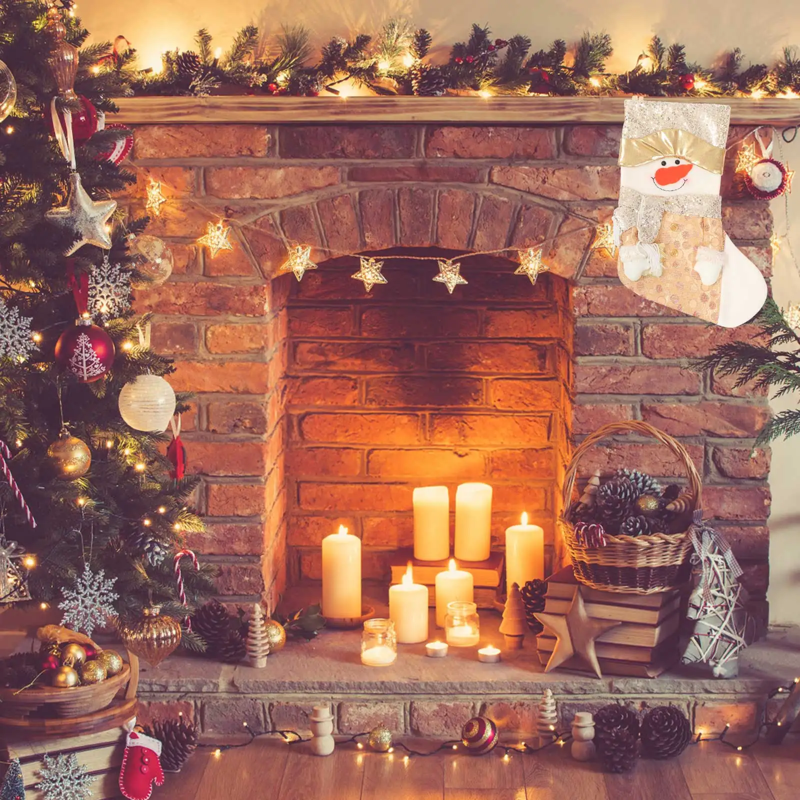 

1Pcs Christmas Stocking Xmas Tree Hanging Sock Festive Color Candy Packing Bag Christmas Party Decoration Candy Packing Bag