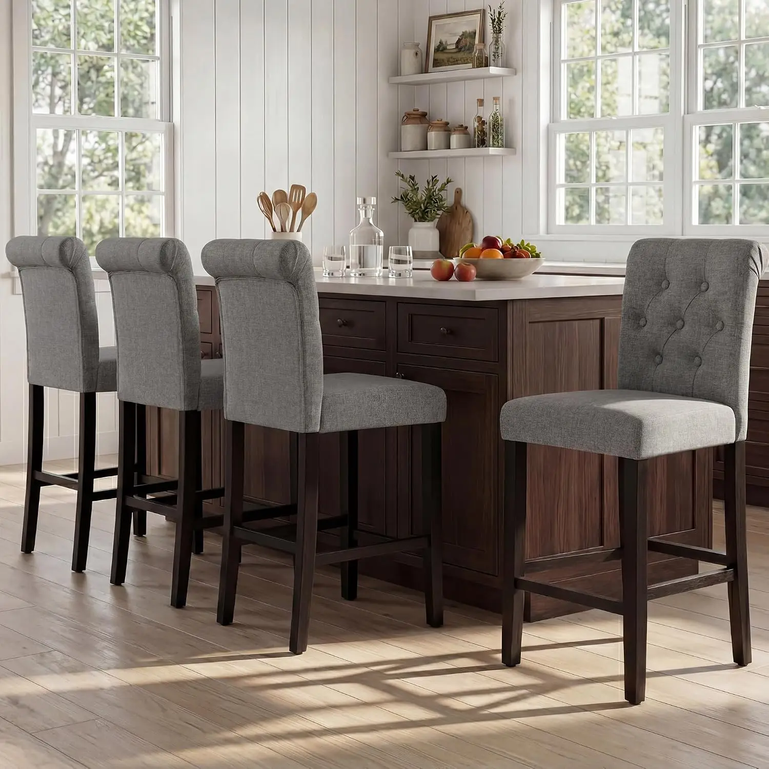 24inch Counter Height Bar Stool, Set of 4 Counter Height Chairs for Kitchen Island Upholstered Back Bar Chairs Fabric Barstool w