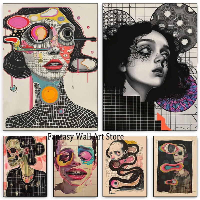 Сетка «Добавление», холст, настенное искусство, сюрреалистическое искусство, красивая уникальная картина, принт, абстрактный современный сюрреализм, украшение на стену, холст, искусство