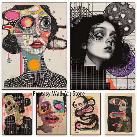 Grid Addiction Canvas Wall Art Surreal Art Beautiful Unique Painting Print Abstract Modern Surrealism Wall Decoration Canvas Art