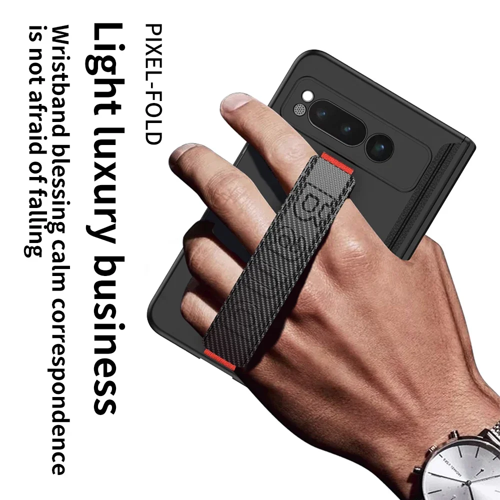 Luxury Wristband Bracket Case for Google Pixel Fold 360 All Inclusived HD Tempered Glass Film Magnetic Hinge Protection Cover