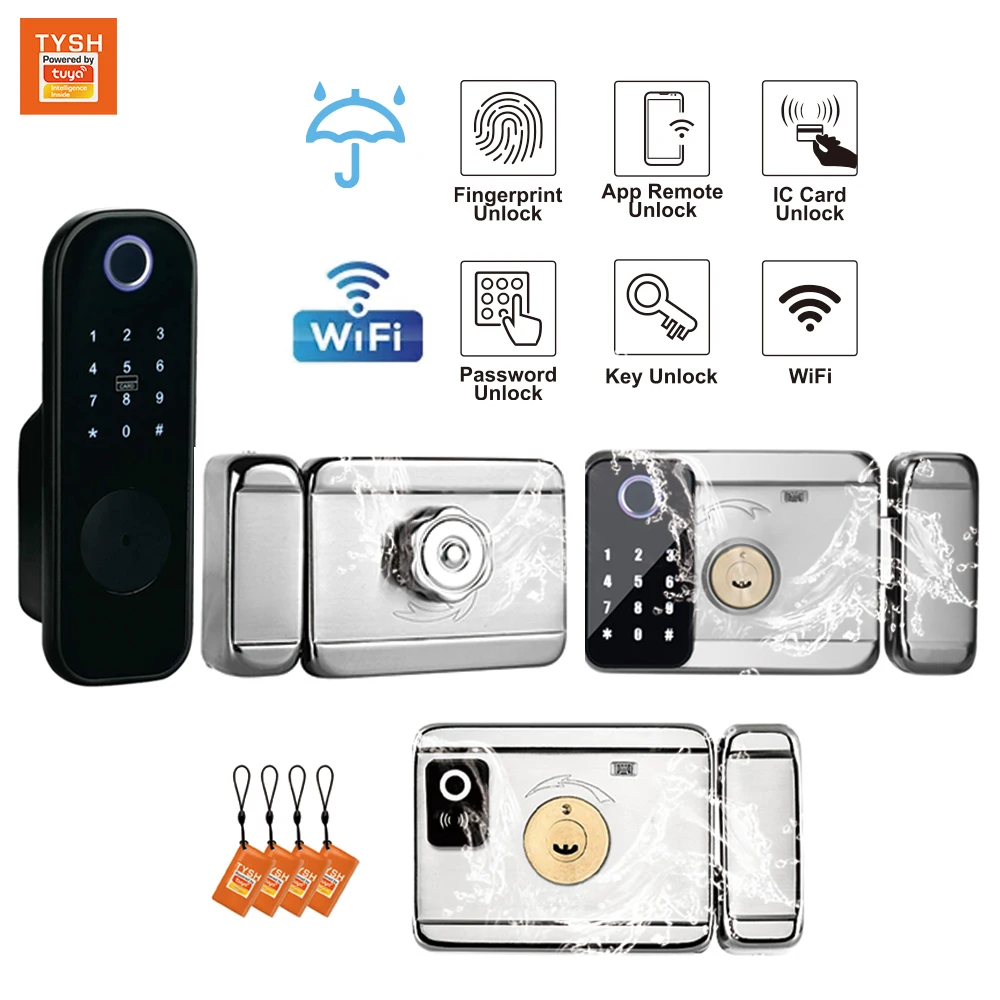 TYSH Tuya Smart WiFi Remote Lock مقاوم للماء قفل حماية الأمن الإلكتروني الرقمي مع الوصول إلى بصمات الأصابع للاستخدام المنزلي أو الفندقي