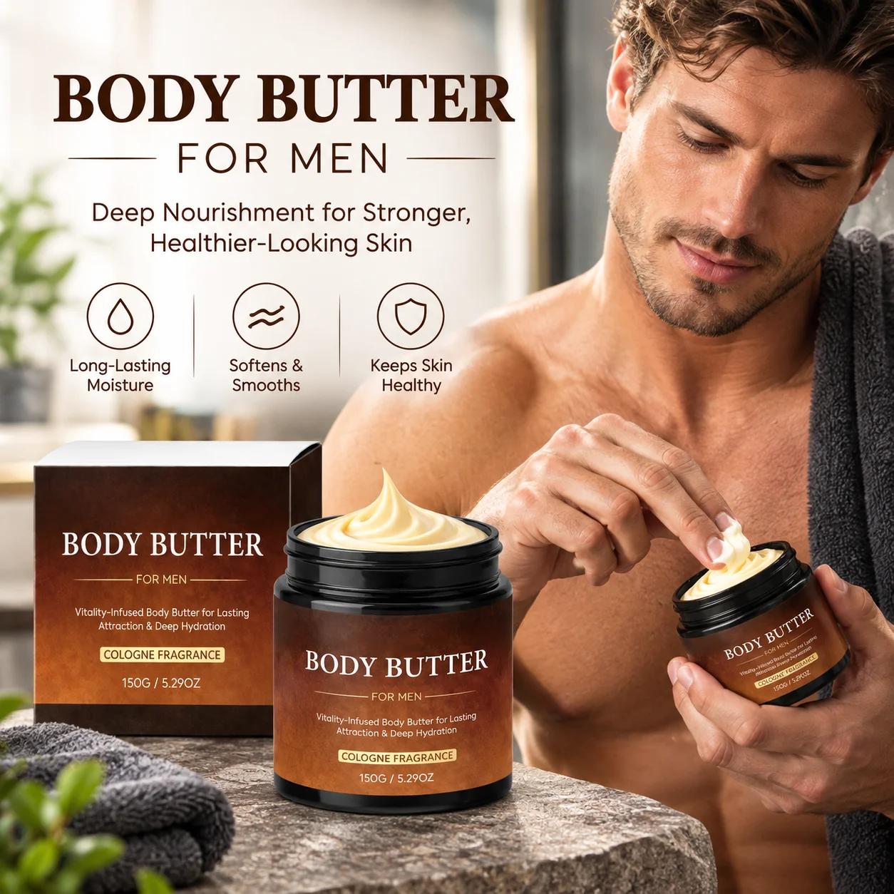 Men Pheromone Body Butter Cologne Scented Long-Lasting Hydration Enhance Male Confidence Charm Fragrance Body Skin Care Cream