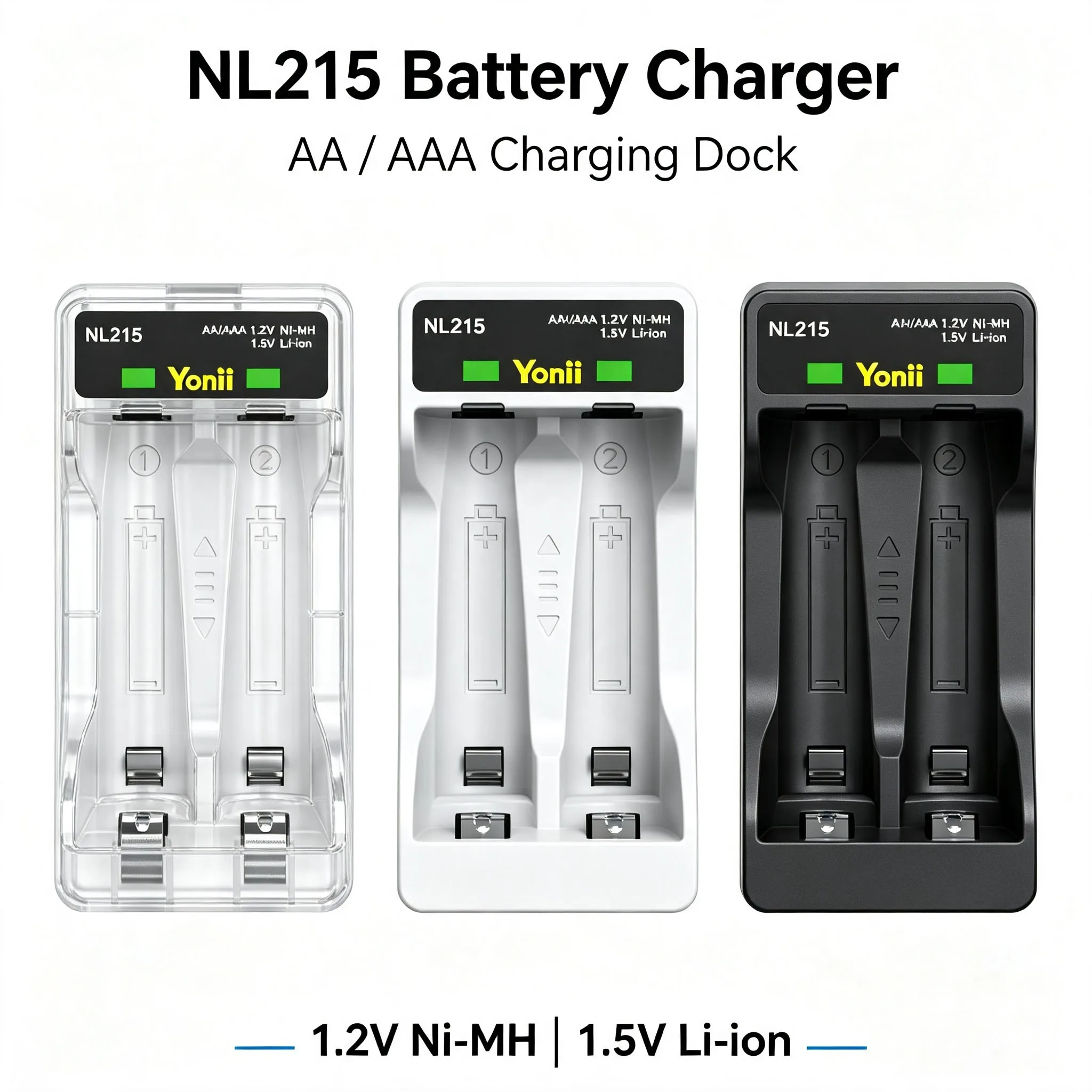 Yonii NL215 2‑Slot AA AAA Battery Charger Type‑C Input Independent Slots For 1.2V Ni‑MH & 1.5V Li‑ion Rechargeable Batteries