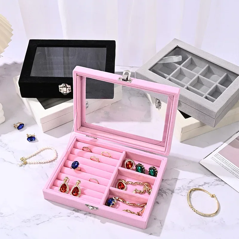 Jewelry Organizer Trays Adjustable Velvet Jewelry Box Tray Earring Organizer Necklace Storage Ring Bracelet Display Case