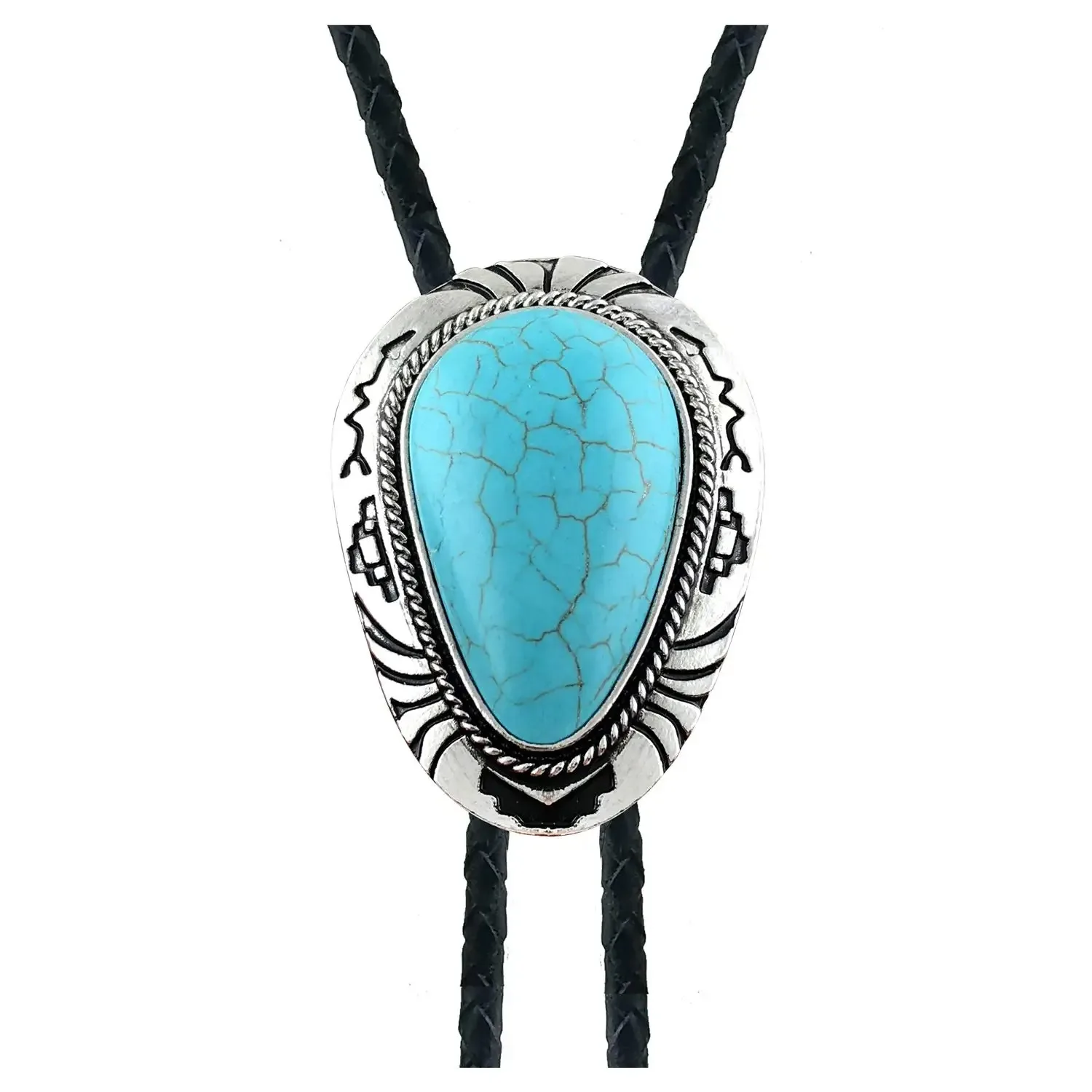

Native Western Blue Natural Turquois bolo tie for man handmakde Indian cowboy western cowgirl zinc alloy necktie