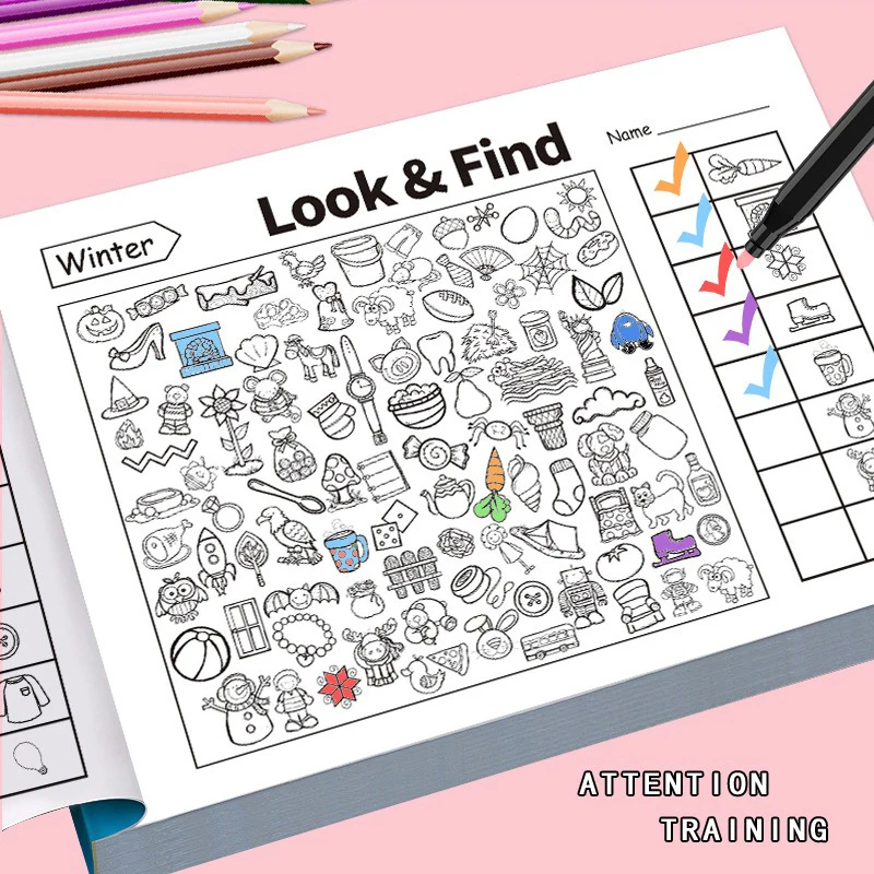 Look and Find Games Interactive Activity Drawing Book Coloring Book for 1000+ Patterns Searching for Hidden Items Game Book
