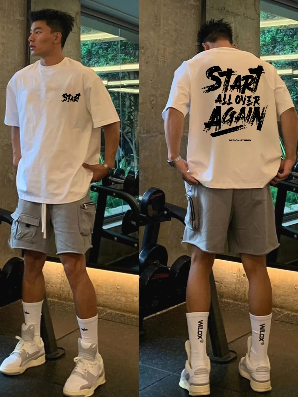 2026 Men Dual‑Side Brush Letter Graphic T‑Shirt Street Motivational Slogan Print Loose Black Short‑Sleeve Tee Top