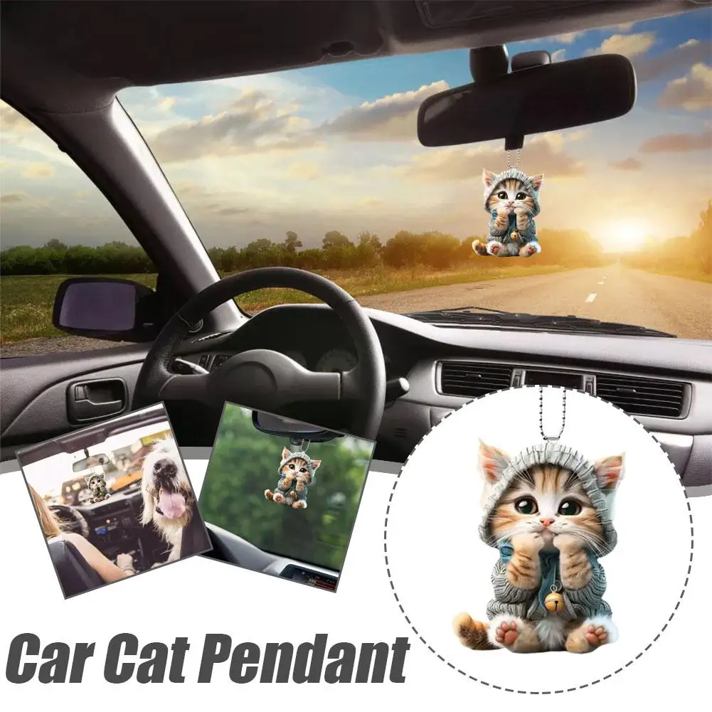 

2D Car Pendant Hanging Ornament With Chain Realistic Mirror Rearview Interior Car Decor Hanging Cat-Shaped Accessories Anim M7H9