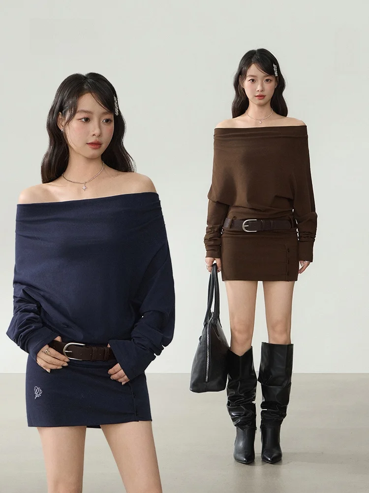 

Белое корейское вязаное платье White Little Fi с открытыми плечами, приталенное, с завышенной талией, для женщин, весна-осень