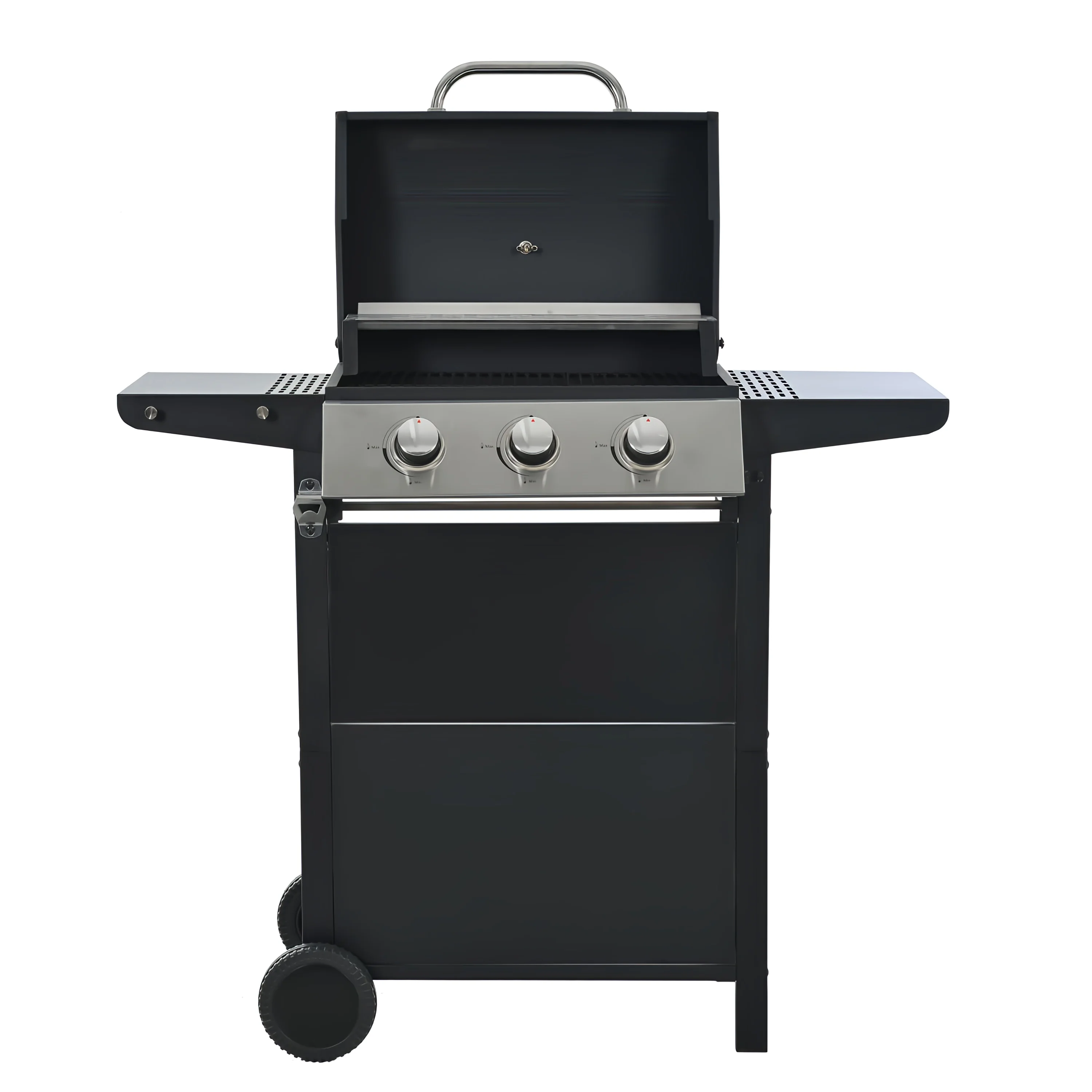 3-Burner Gas Grill, 26,000 BTU Propane BBQ Grill with Side Shelves, Lid Thermometer & Wheels – Outdoor Patio Cooker