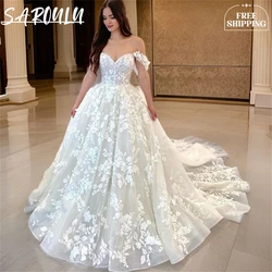 Fairytale Floral Lace Wedding Dress, Unique Boho Wedding Dress, Elegant Bridal White Tulle Dress, A Line Floor Length