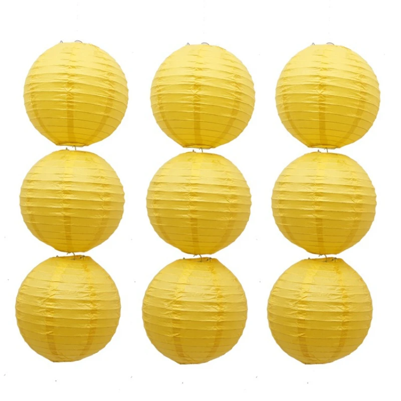 Vente chaude 10-40CM jaune chinois rond papier lanterne fête de noël bébé douche maternelle activité scène décoration atmosphère