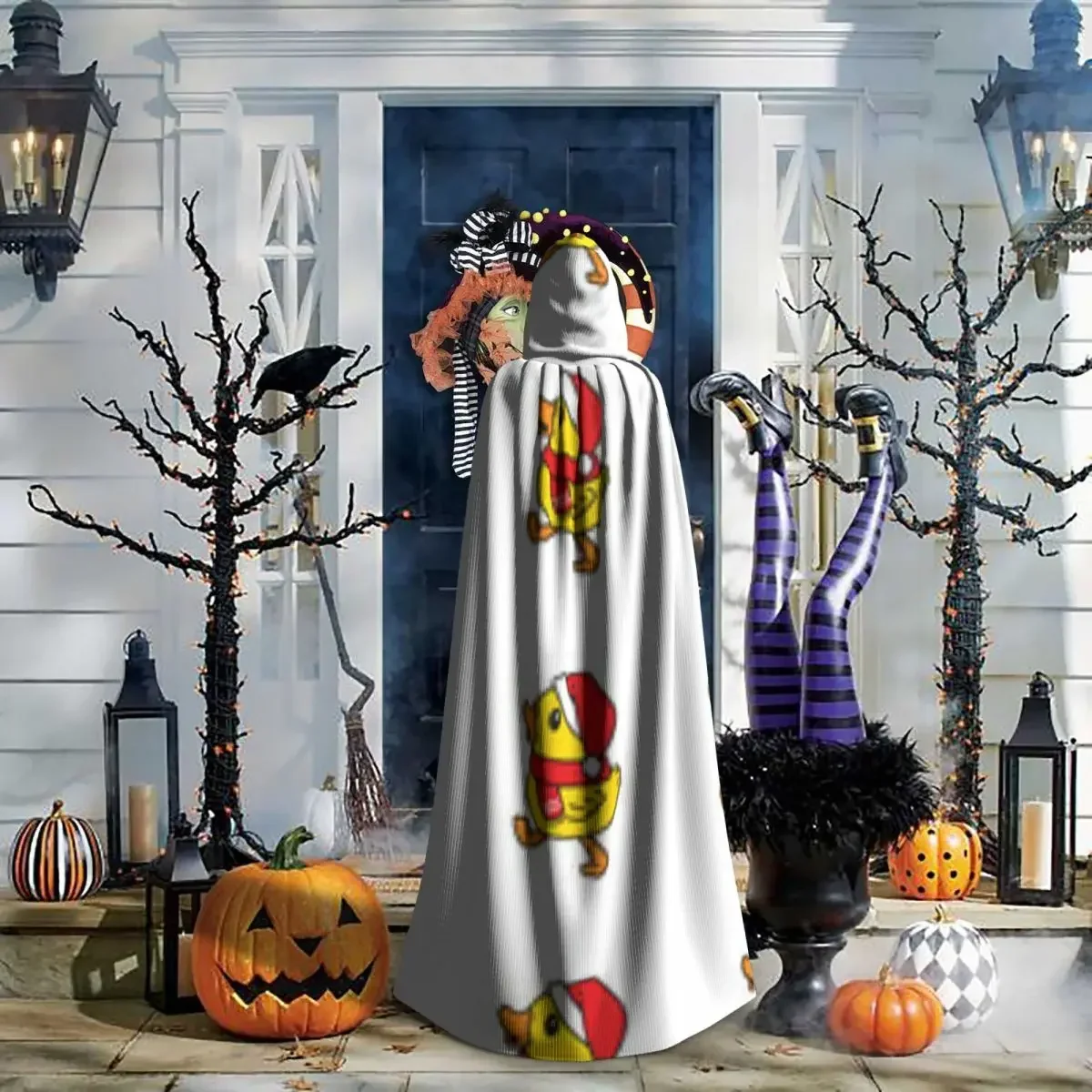 Kurtka z kapturem z motywem kaczki i świątecznym wzorem, kostium na Halloween, przebranie na cosplay, peleryna wampira, diabła, czarodzieja, szata na imprezę