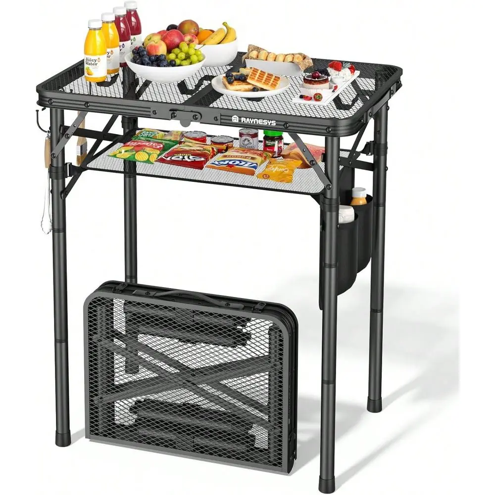 

Grill Table Outside, 3 Height Adjustable Small Camping Table With Mesh Bag, Metal Aluminum Folding Table, 23.62 X 15.75 Inches,