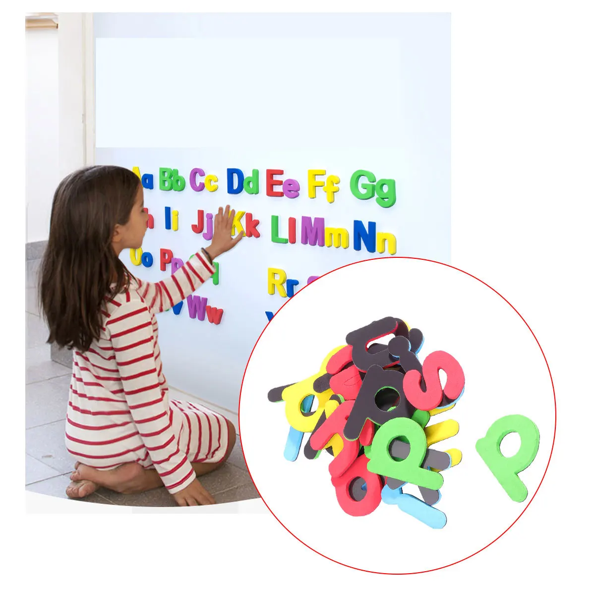 Autocollants magnétiques pour réfrigérateur, 2 ensembles, Alphabet Eva, lettres anglaises colorées éducatives, faciles à appliquer, sans résidus