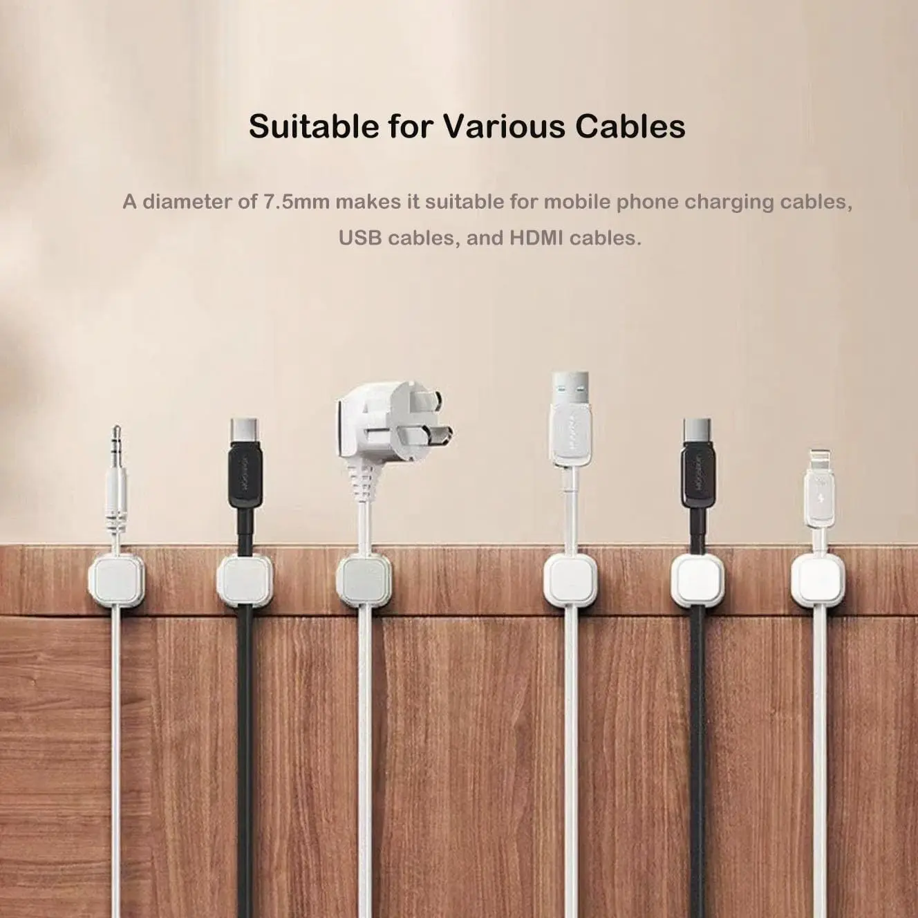 2-10 clip magnetiche per cavi: organizer adesivo per cavi per caricabatterie per telefono/USB (auto, scrivania, parete, comodino) Nero/Bianco