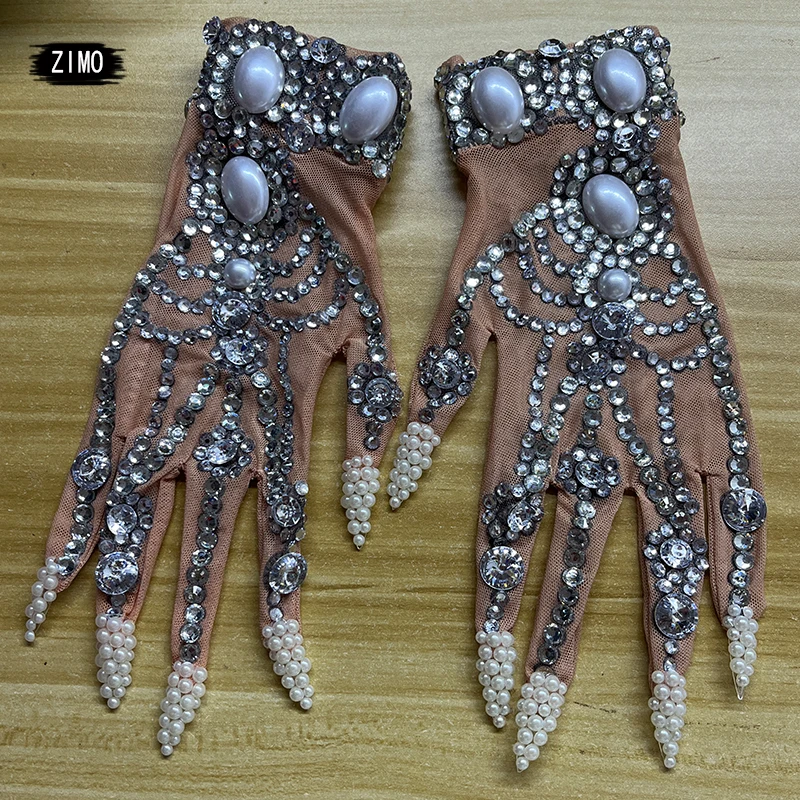 fashion gloves crystal designer rhinestone diamond women glitter accessories DS nightclub Dancer stage show singer rave festival