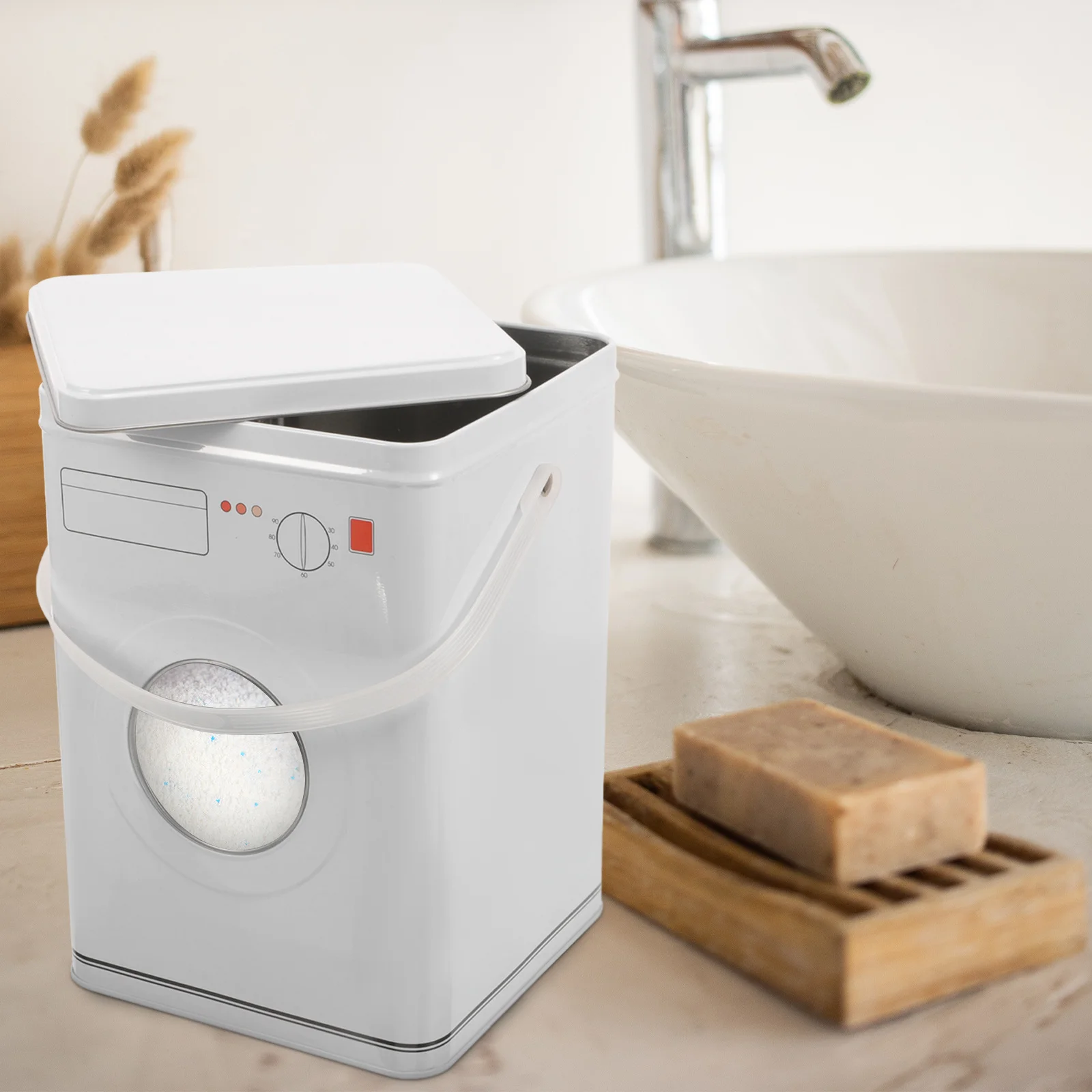 

Laundry Powder Box Washing Machine Style Organization Bucket Desktop Storage Solution Fashionable Household Accessory