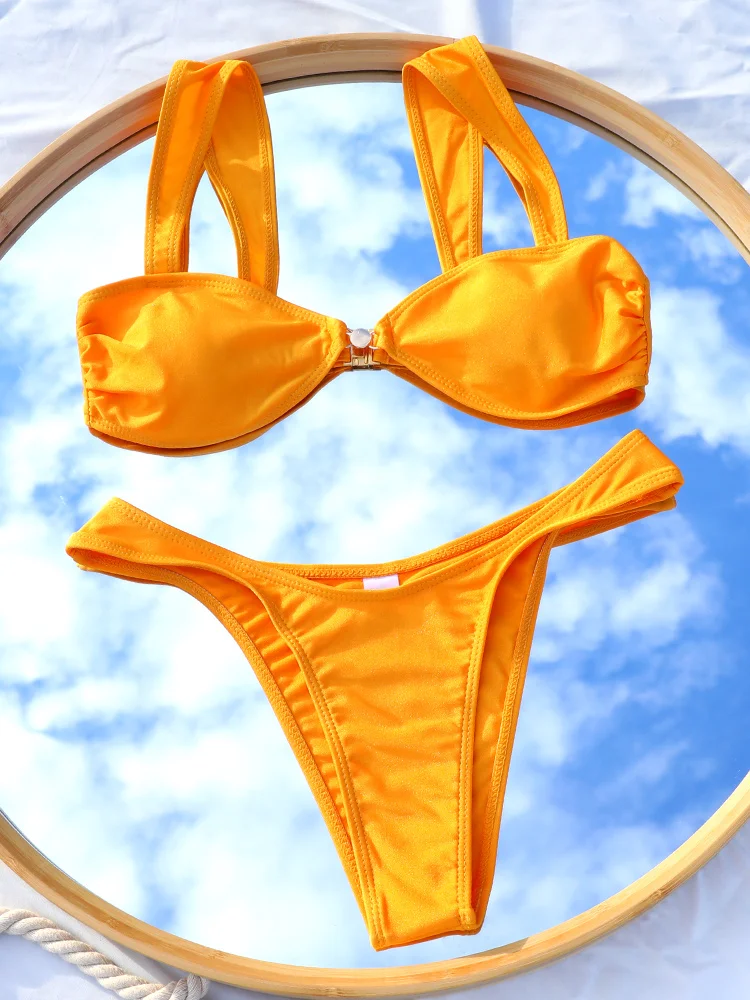 Seksowne Bikini zestaw Solid Color stroje kąpielowe kobiety strój kąpielowy dwuczęściowy garnitur Bikini mikro stringi brazylijskie stroje kąpielowe